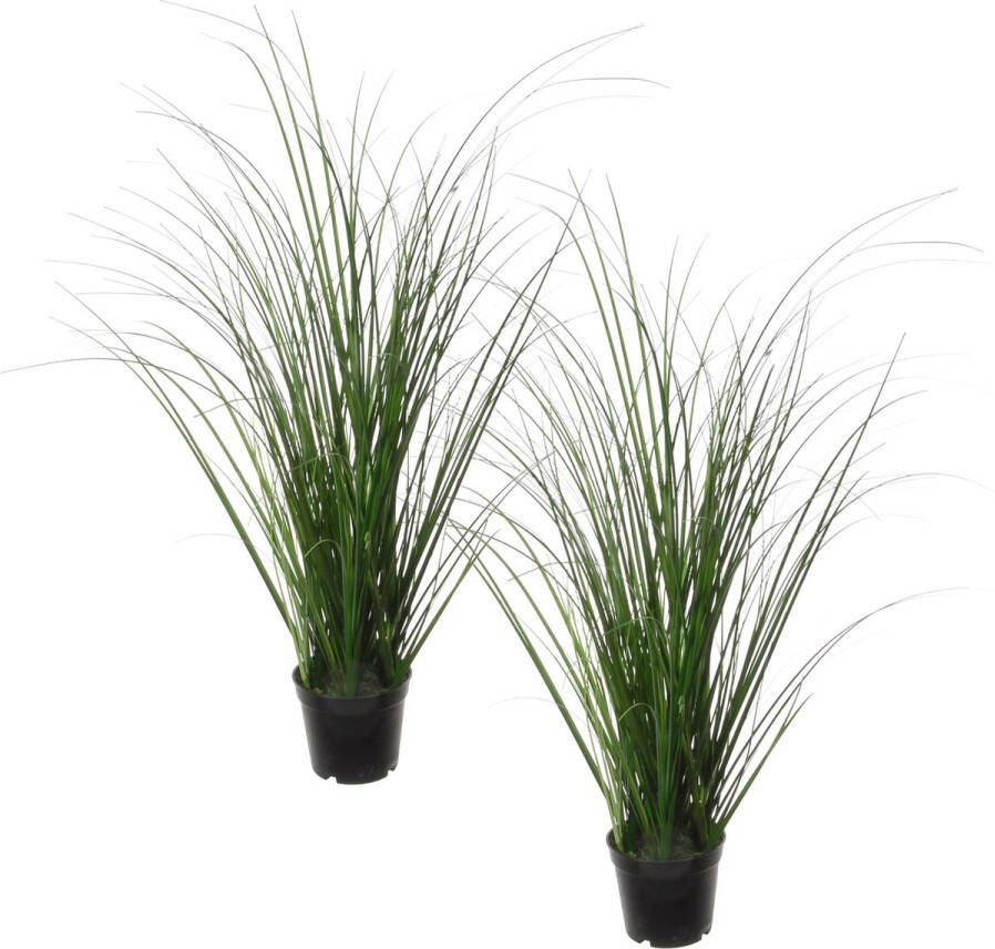 Louis Maes Quality kunstplant 2x Siergras bush sprieten donkergroen H65 cm in pot