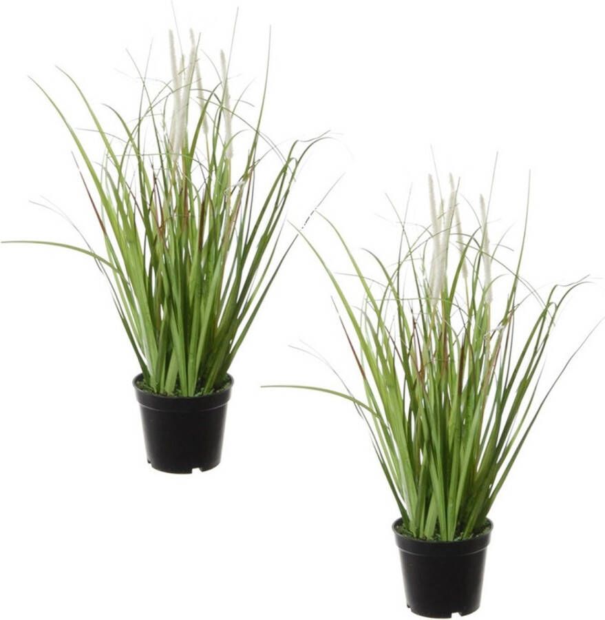 Merkloos Sans marque Set van 2x stuks groene grasplant kunstplanten in zwarte kunststof pot 38 cm Pennisetum Woondecoratie