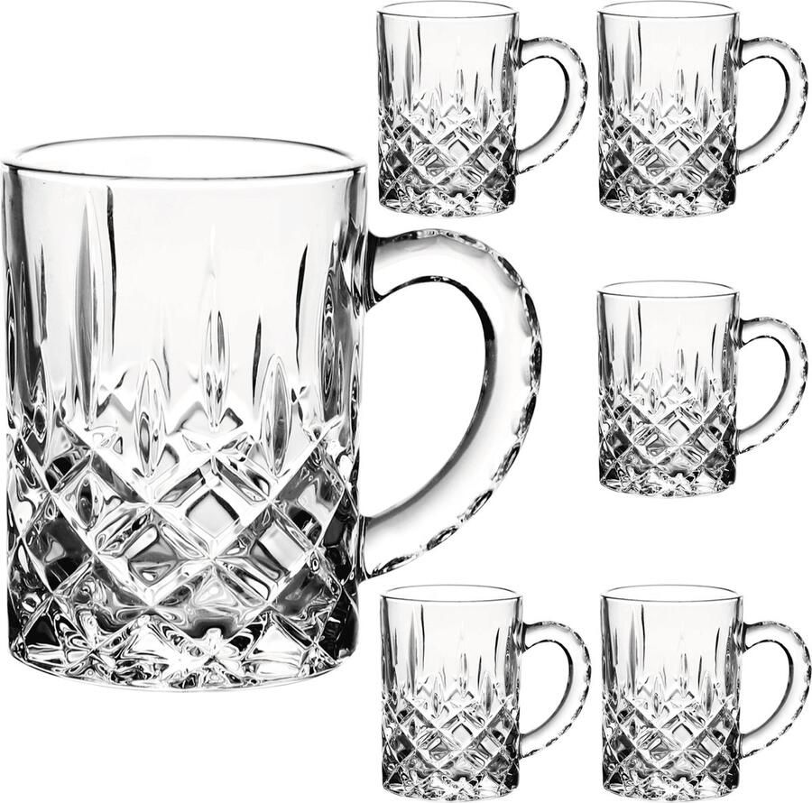 Louvira Luxe Theeglazen glazen Cappuccino glazen Met handvat zilvere rand Koffieglazen Vaneeza Set 6 stuks 200 ml