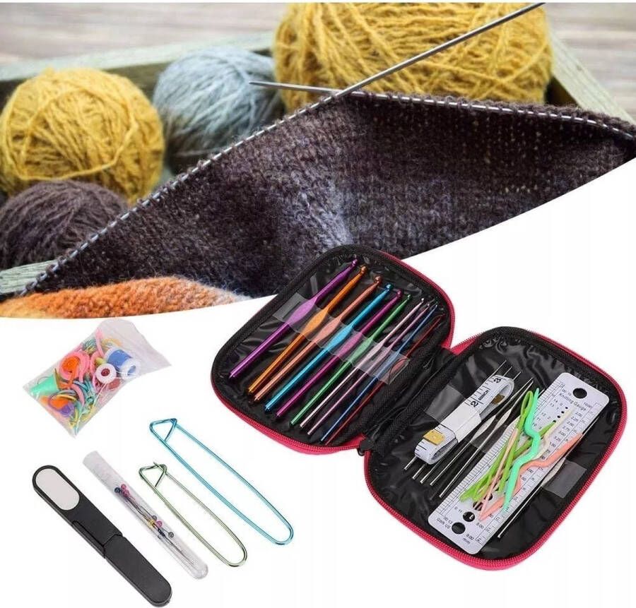 LOUZIR 100 Delige haaknaalden set Haaknaaldenset volwassenen Breinaalden set Hobby set Haken voor beginner Haken voor gevorderen Met Opbergetui