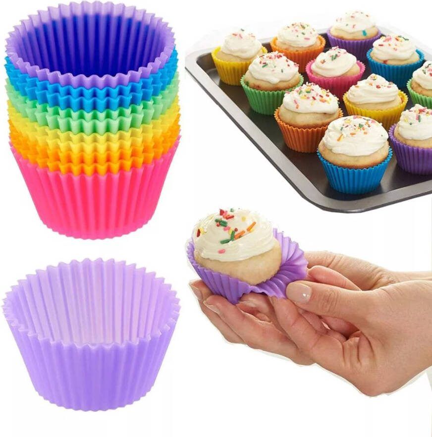 LOUZIR 12 Stuks Siliconen Cupcake Vormpjes Muffin Vormpjes Multicolor Bakvormen Muffin Bakvormpjes Hittebestendige Muffinvormpjes