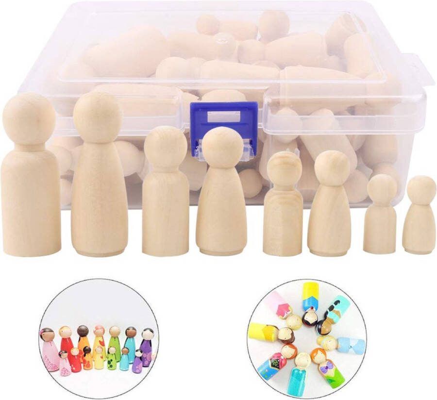 LOUZIR 50 Stuks Houten Pionnen Blanco Poppetjes Peg Dolls Houten poppen