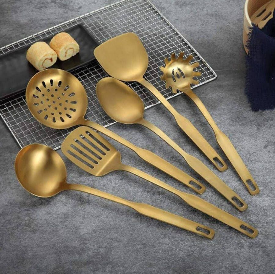 LOUZIR 6 Delige Bestekset Keuken accessoire set Keukengerei Set Opschepset Serveerset Goud