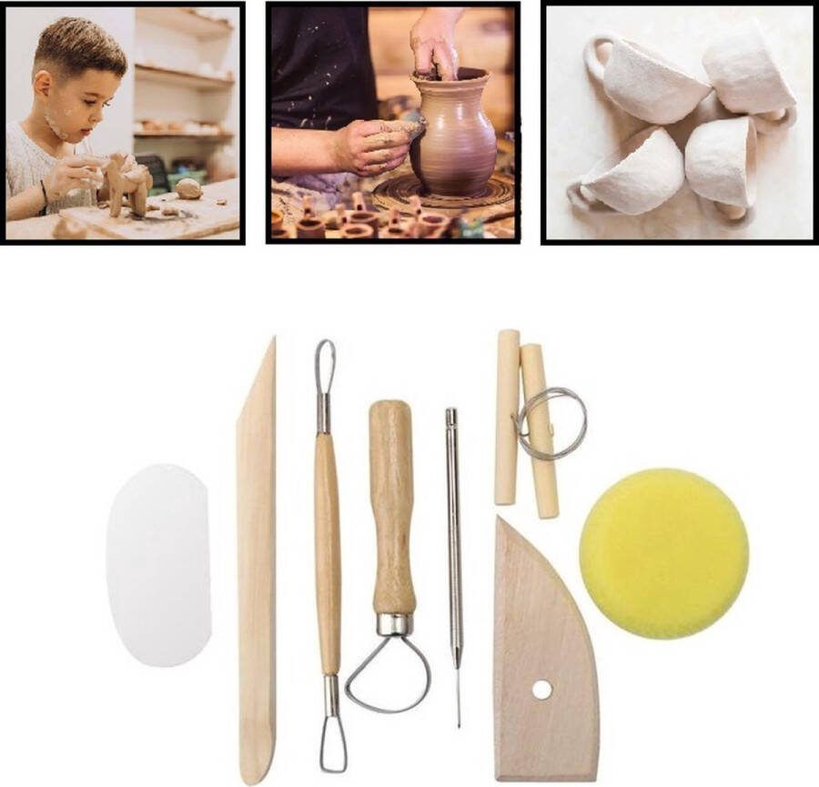 LOUZIR 8 delige Klei Gereedschap Pottenbakken Boetseren Boetseer Set Beeldhouwen Kind Kinderen Volwassenen Boetseergereedschap – Keramiek – Polymeer Boetseerklei Modelleer – Kleigereedschap