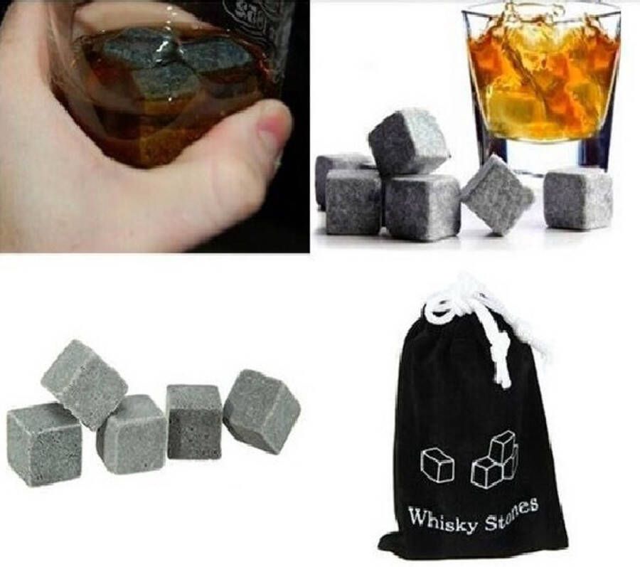 LOUZIR 9 Stuks Whisky Stenen inclusief Opberghoes Herbruikbare ijsblokjes Natuursteen Koelsteen- Whiskey Stones Ice Cubes Cool Stones