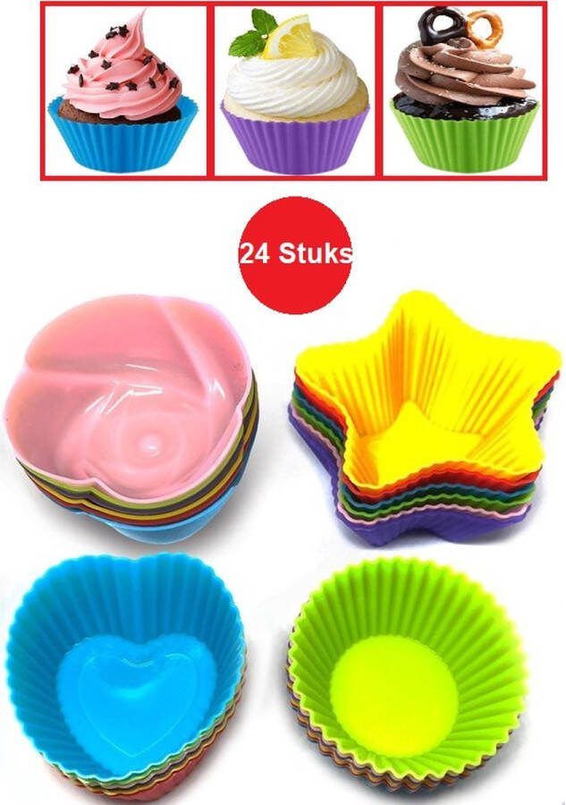 LOUZIR Gekleurde Cupcake vormpjes set Siliconen bakvormen Cupcake vorm Muffin Figuur Bakvorm Taart Gebak Koekjes Cake Chocolade Herbruikbaar