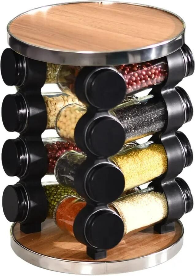LOUZIR 16 Stuks kruidenpotjes Kruidenrekken kruidenrek Kraaibaar kruiden organizer Keukenkruiden Potjes Rond Hout