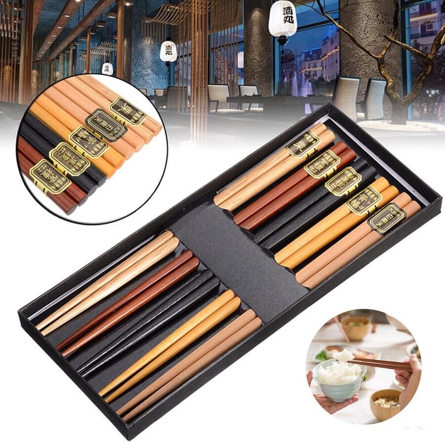 LOUZIR 5 Paar Eetstokjes Chopsticks Beukenhout Sushi Giftset