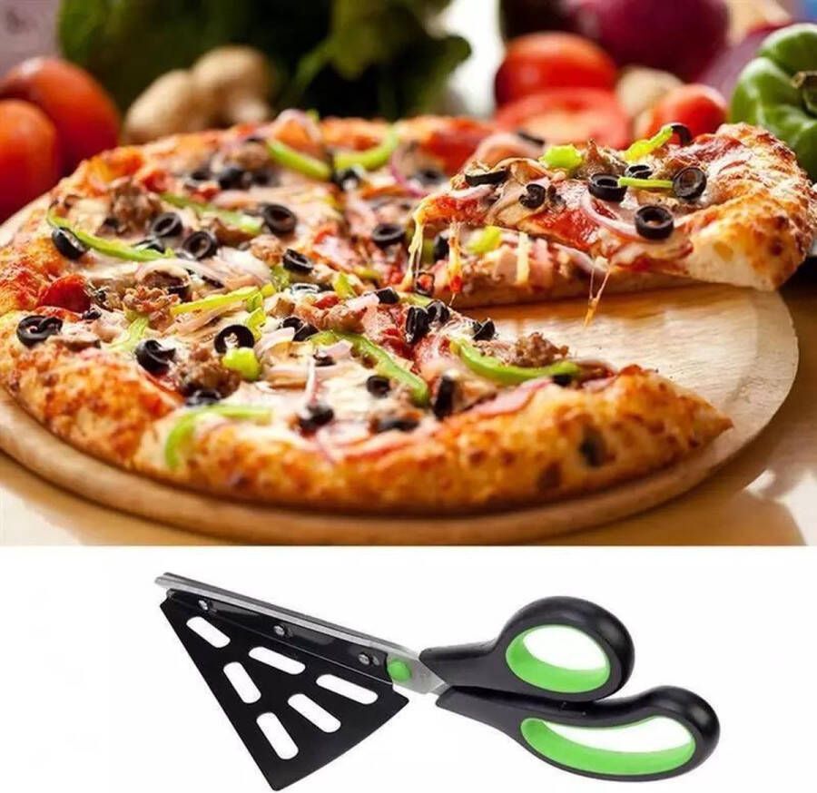 LOUZIR Pizzaschaar pizzaknipper pizzames pizzasnijder 2 in 1 pizzaschep -Culinario keukenschaar -Pizza Scissors