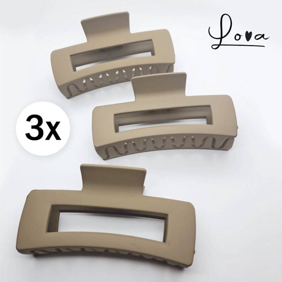 Lova 3x Haarklemmen Bruin zandkleur Square design