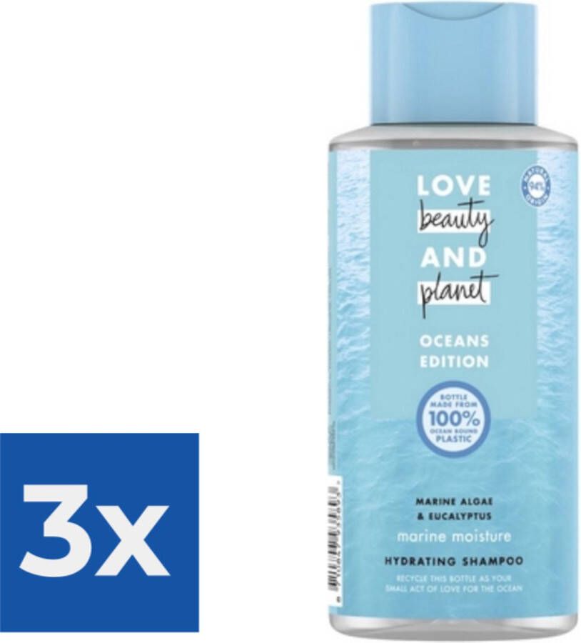 Love Beauty and Planet Marine Algae & Eucalyptus Marine Moisture Shampoo 400 ml Voordeelverpakking 3 stuks