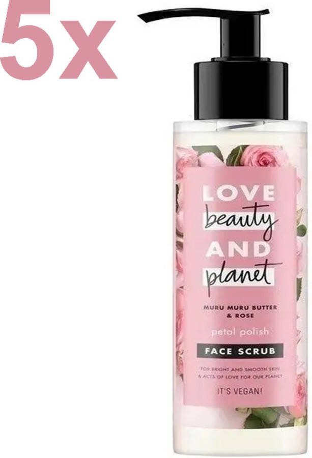 Love Beauty & Planet Muru Buttur & Rose Gezichtsscrub 5x 115ml Voordeelverpakking