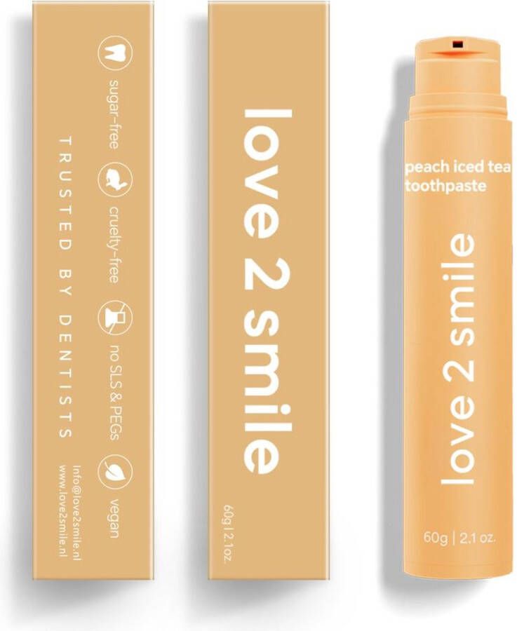 Love2smile Ice Tea Peach Tandpasta De Natuurlijke Tandenbleker van Nederland & België Ice Tea Peach Tandpasta Teeth Whitening Wittere Tanden