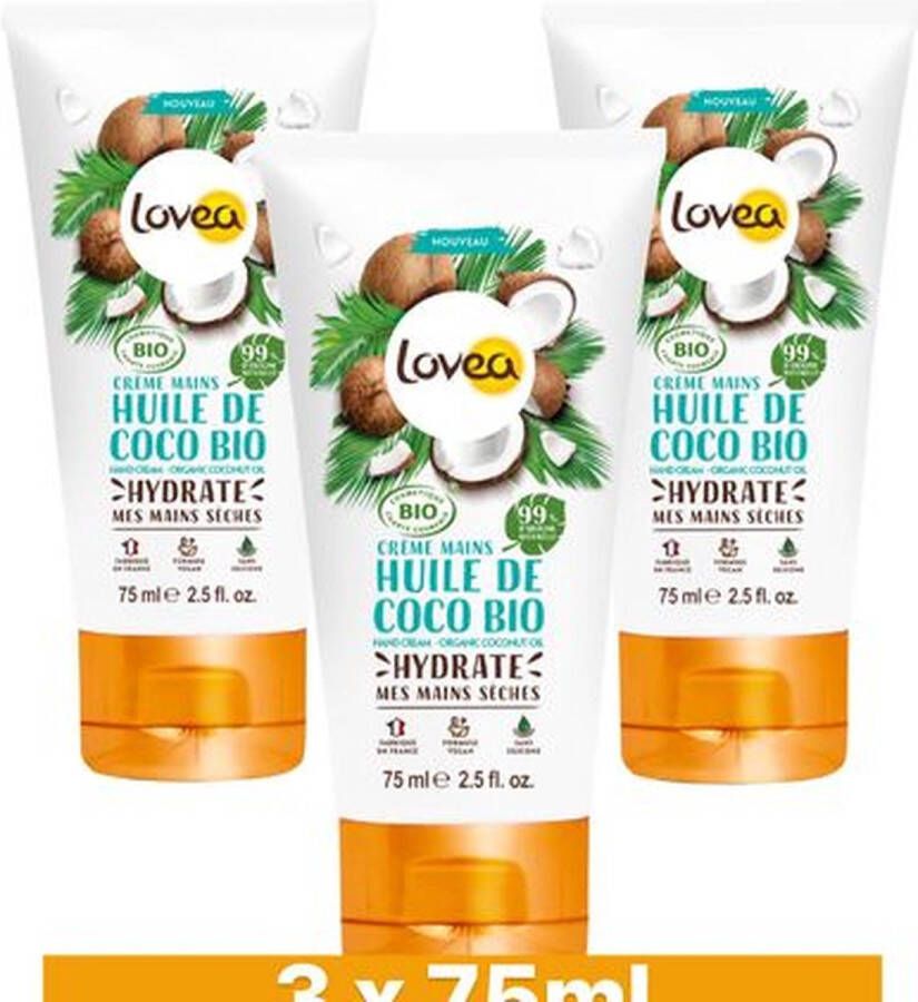 Lovea Biologische Handcreme Kokos 3 x 75 ml Voordeelverpakking