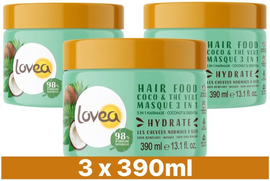 Lovea Haarmasker Kokos en Groene Thee 3-in-1 3 x 390 ml Voordeelverpakking