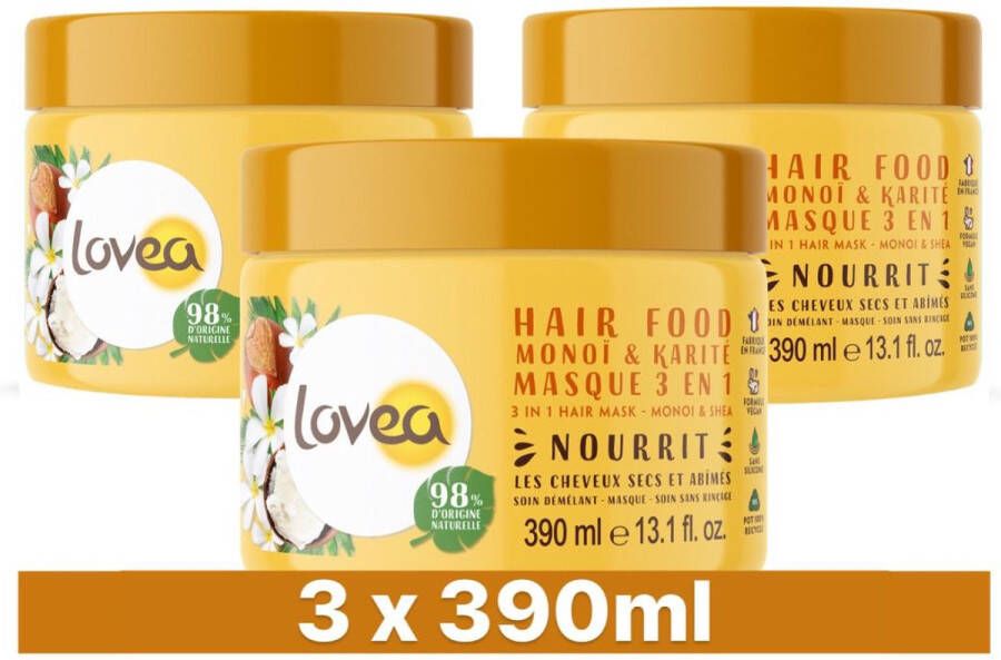 Lovea Haarmasker Monoï & Shea 3-in-1 3 x 390 ml Voordeelverpakking