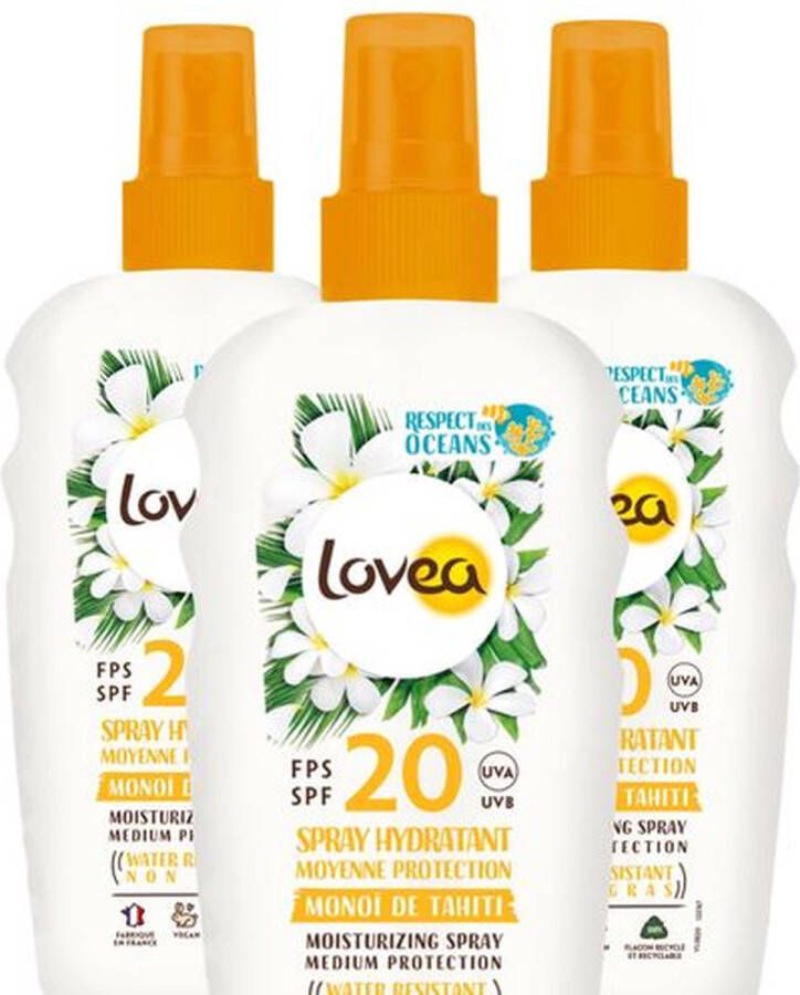 Lovea Sun Zonnebrand Spray SPF 20 3 x 150 ml Voordeelverpakking