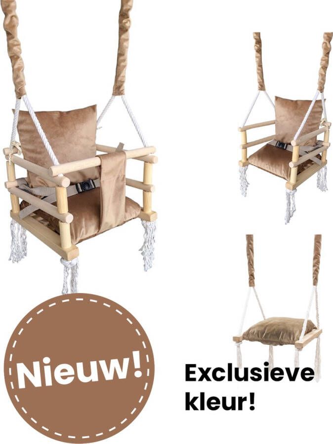 LoveGifts Luxe houten 3 in 1 beige bruine meegroei baby schommel en Kinder schommel – Baby swing – Schommel die meegroeit met je kindje Schommelstoel Schommels Handgemaakt