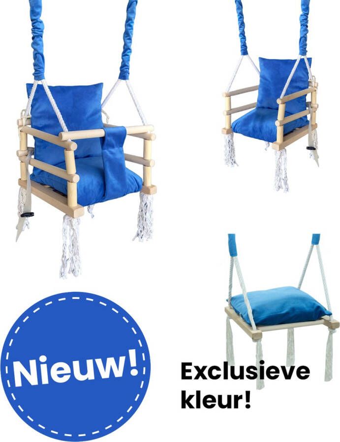 LoveGifts Luxe houten 3 in 1 blauwe meegroei baby schommel en kinder schommel – Baby swing – Schommel die meegroeit met je kindje Schommelstoel Schommels handgemaakt