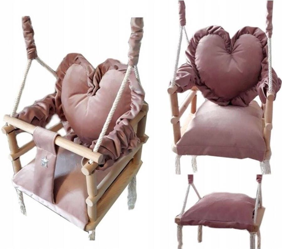 LoveGifts Luxe houten 3 in 1 handgemaakte roze meegroei baby schommel en kinder schommel met hart vormig kussen – Baby swing – Schommel die meegroeit met je kindje Schommelstoel Schommels