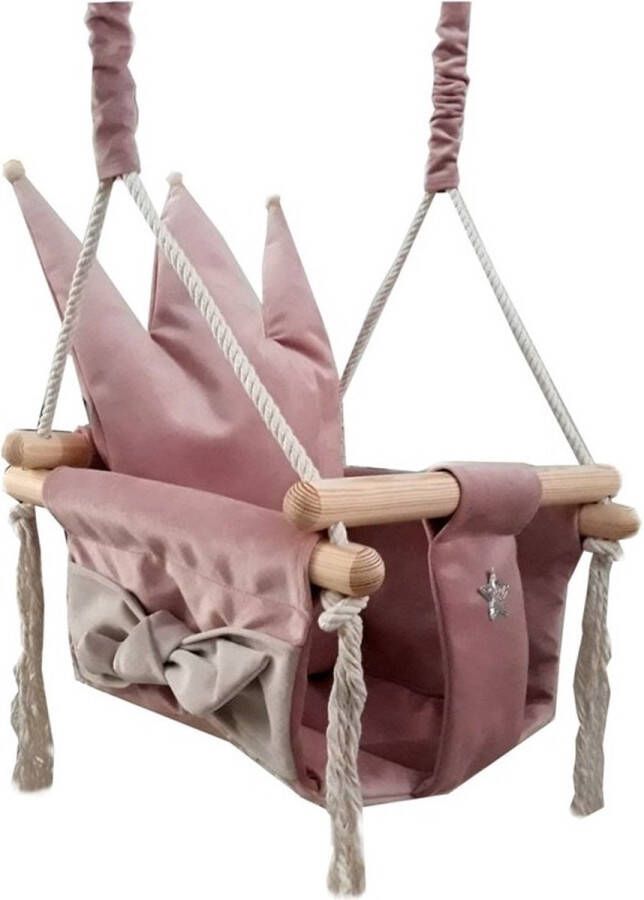 LoveGifts Luxe houten handgemaakte roze baby schommel en kinder schommel met kroon vormig kussen – Baby swing Schommelstoel Schommels
