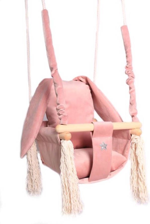 LoveGifts Luxe houten konijn handgemaakte roze baby schommel en kinder schommel met konijn vormig kussen – Baby swing Schommelstoel Schommels Konijnen oren