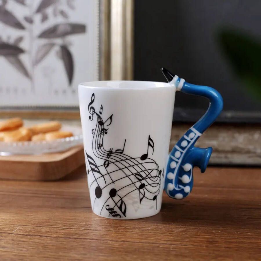 Lovely Mugs Keramiek mok Beker Saxofoon Blauw