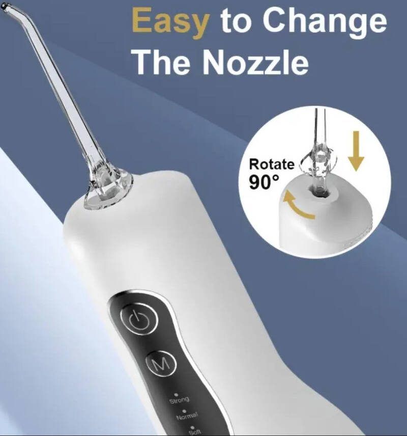 Lovidia Draadloze oplaadbare elektrische waterflosser 3 comfortabele standen (Sterk Zacht en Pulserend) 360° Roteerbaar opzetstuk Inclusief USB Oplader Wit