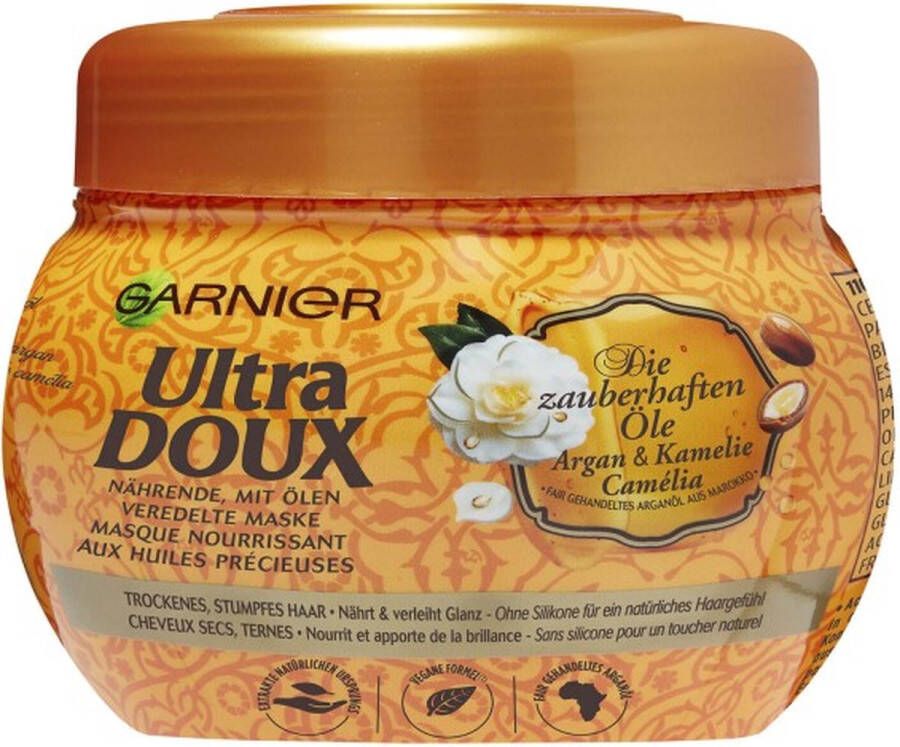 Garnier ULTRA DOUX HAARMASKER VITAMINE E ARGAN OLIE CAMELIA OLIE LOVING BLENDS- 320ML Á 2 STUKS