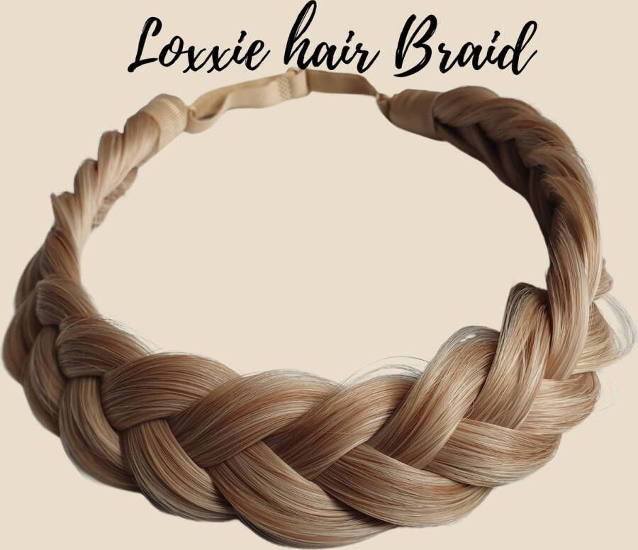 Loxxie haarband met vlecht haar extensions braid verstelbaar universele pasvorm donker goud blond wit blond