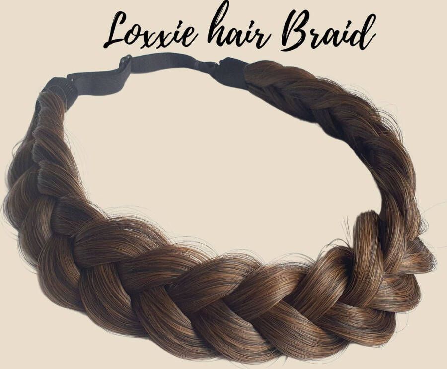 Loxxie haarband met vlecht haar extensions braid verstelbaar universele pasvorm donkerbruin koper