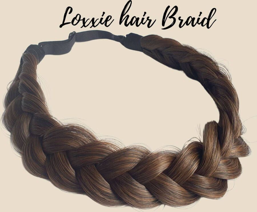 Loxxie haarband met vlecht haar extensions braid verstelbaar universele pasvorm donkerbruin koper