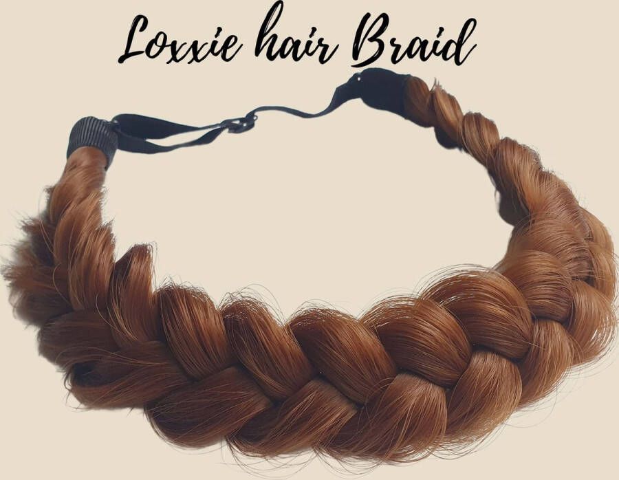 Loxxie haarband met vlecht haar extensions braid verstelbaar universele pasvorm Koper bruin