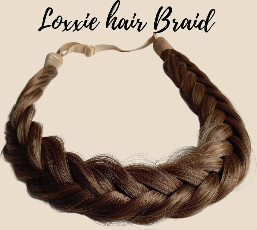 Loxxie haarband met vlecht haar extensions braid verstelbaar universele pasvorm Licht bruin met goudblond