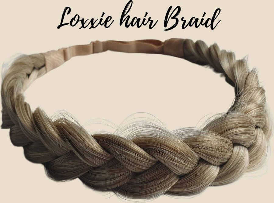 Loxxie haarband met vlecht haar extensions braid verstelbaar universele pasvorm wit as blond mix licht goud