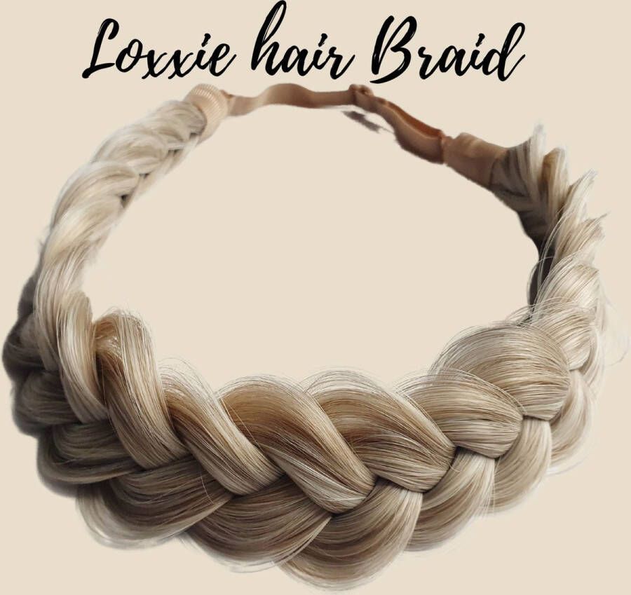 Loxxie haarband met vlecht haar extensions braid verstelbaar universele pasvorm wit blond licht bruin mix