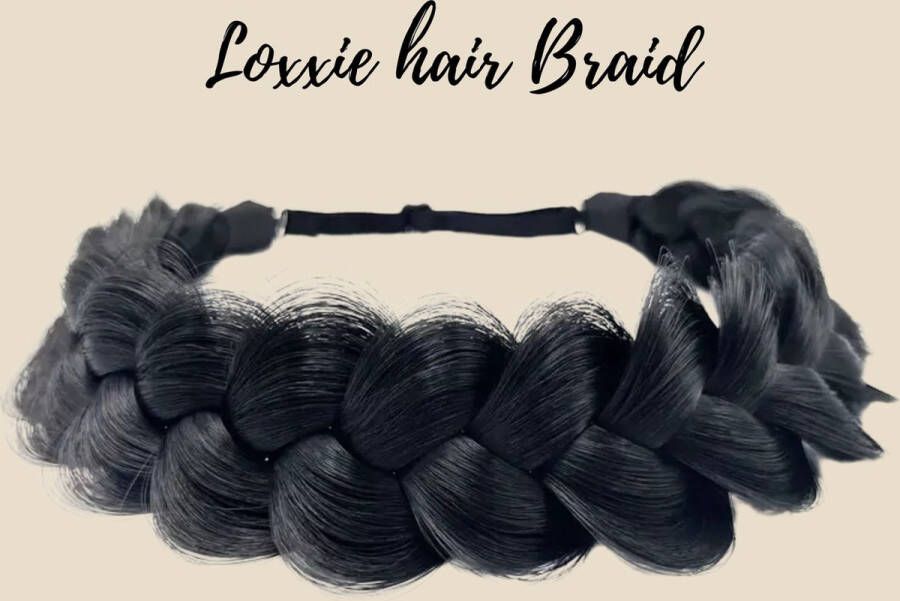 Loxxie haarband met vlecht haar extensions braid verstelbaar universele pasvorm zwart