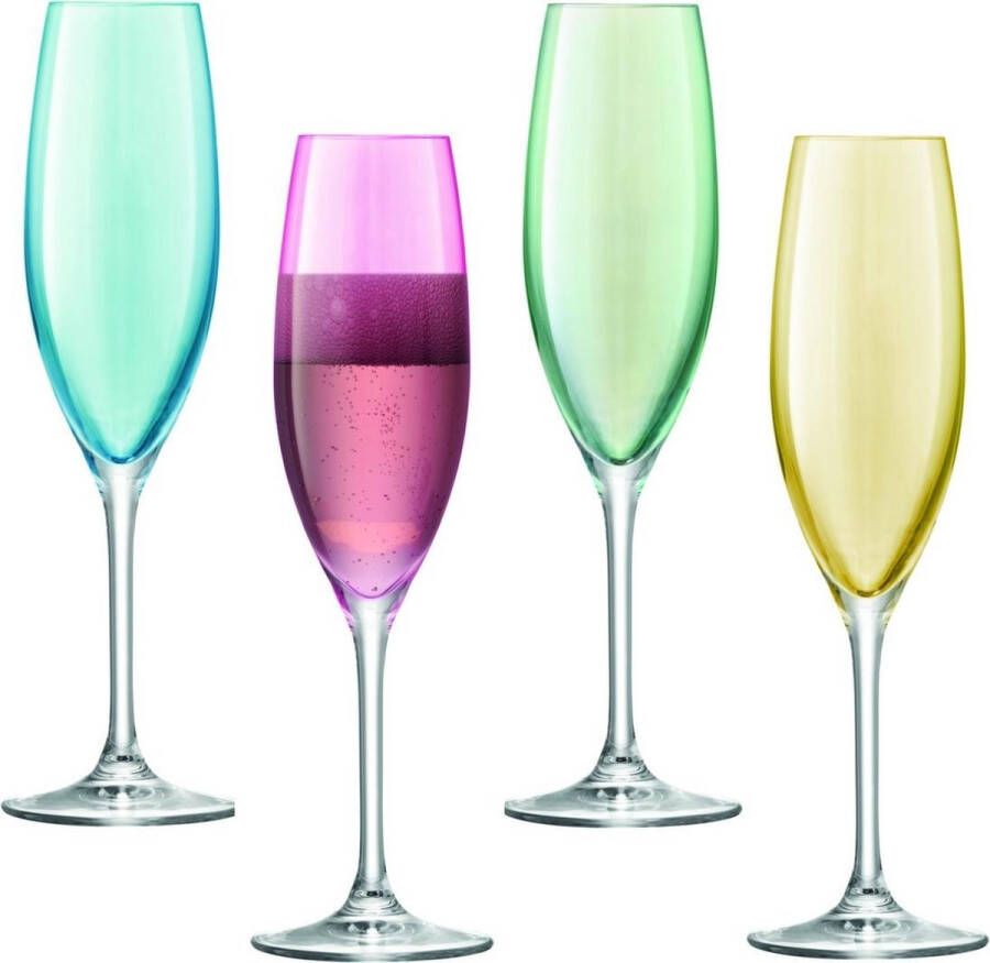 LSA L.S.A. Polka Champagne Flute 225 ml Set van 4 Stuks Assorti Glas Multicolor