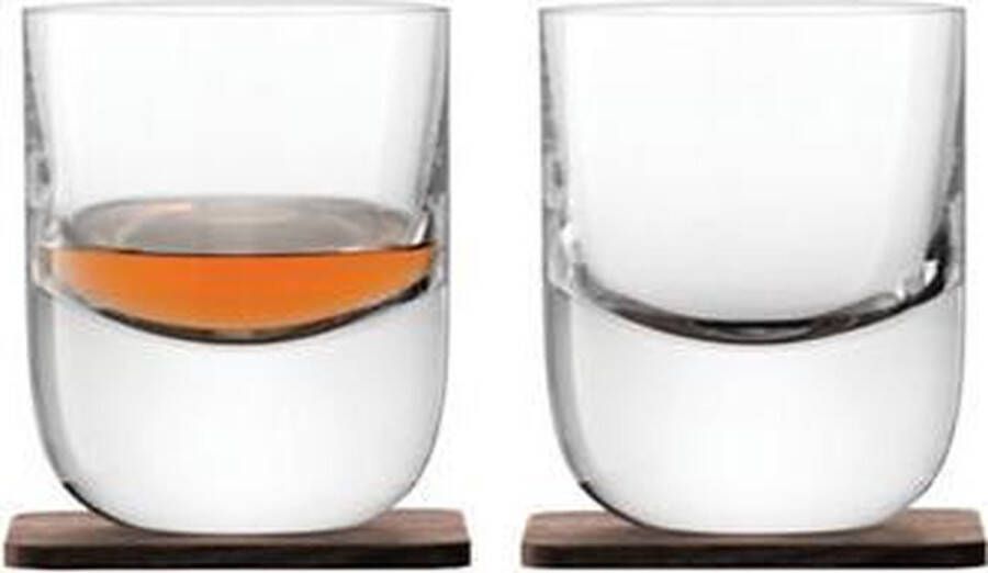 LSA International Whiskyglazen 2 L.S.A. Whisky Renfrew met walnoten onderzetter set van 2 70 ml