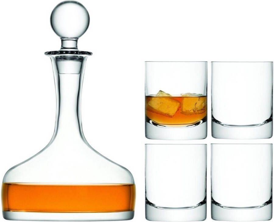 LSA L.S.A. Bar Karaf 1 6 liter met 4 Whisky Glazen 250 ml Glas Transparant