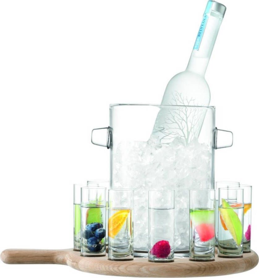 LSA L.S.A. Paddle Wodka Set met Serveerplank en Ijsemmer Set van 13 Stuks Glas Transparant