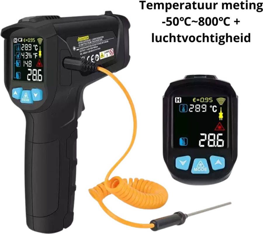 LTH Smoker Professionele Pyrometer Warmte Meter Temperatuurmeter Hygrometer Infrarood Kleuren scherm