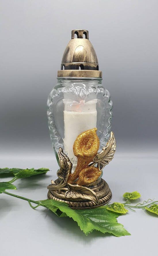Lubema Herdenkingslicht R-385e Calla Hart Goud Grafkaars Graflicht Graflantaarn Windlicht