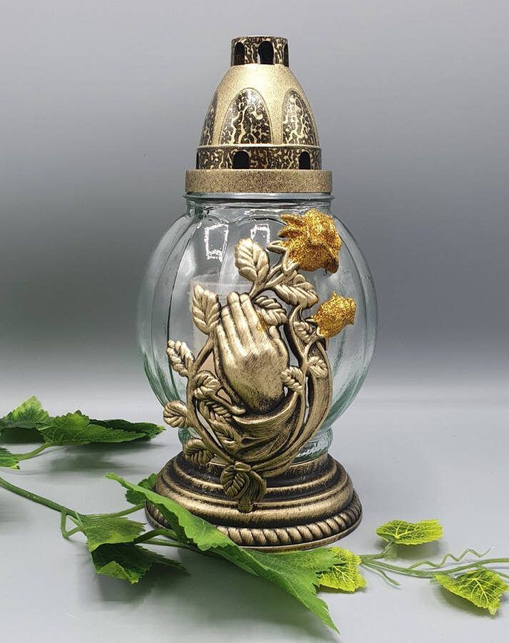 Lubema Herdenkingslicht R21x- Goud Hand- Roos- Grafkaars – Graflicht – Graflantaarn – Grafdecoratie Windlicht