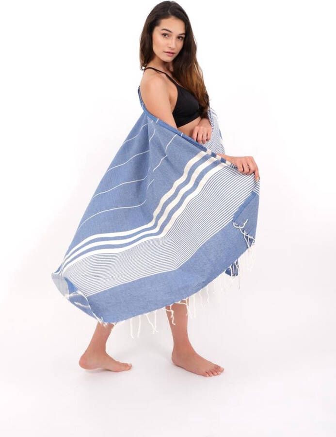 Lubnahome Lubna Home Hamamdoek 100x180cm met Franjes 100% Katoen -stranddoek- D.BLAUW