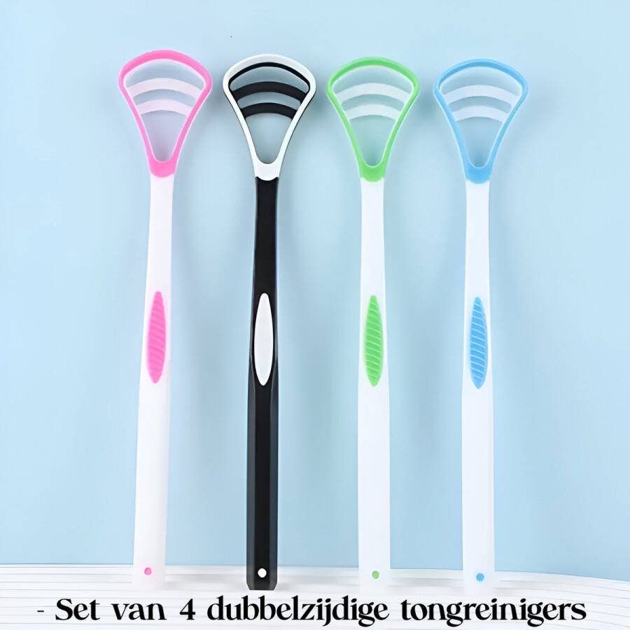 Luboris Tongschraper Set van 4 stuks- tongreiniger tongschrapers mondverzorging Dubbelzijdige tongreiniger tegen aanslag op de tong
