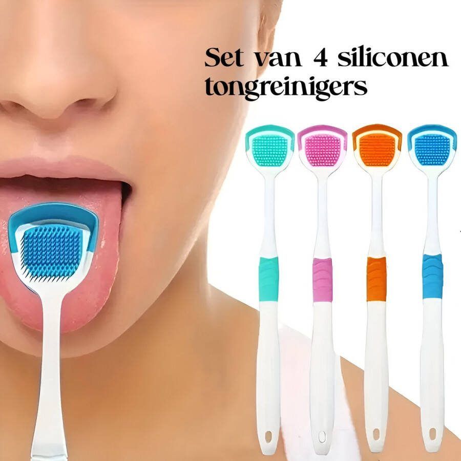 Luboris Tongschraper Set van 4 stuks- tongreiniger tongschrapers mondverzorging Tongreiniger van siliconen tegen aanslag op de tong