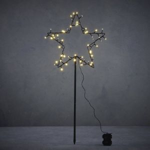 Luca lighting Garden stake star black classic white 60led with outdoor battery box IP44 8 and timer h90xd39cm