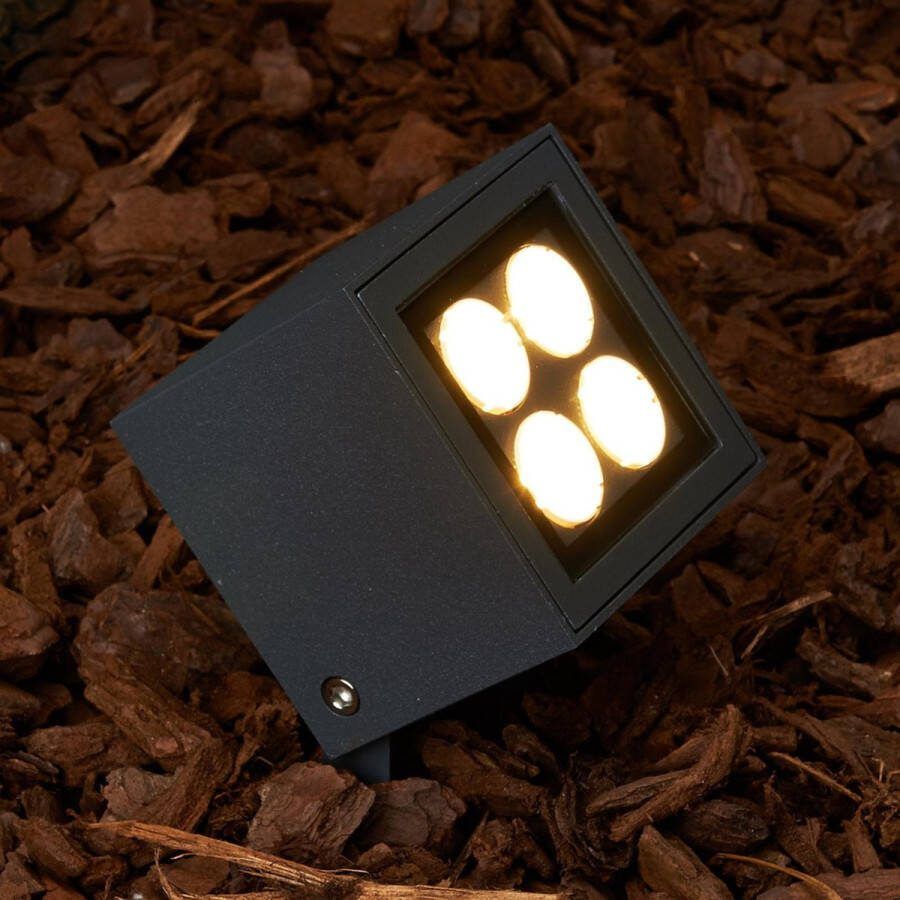 Lucande Buitenspots 1licht aluminium glas kunststof H: 33 cm grafietgrijs helder Inclusief lichtbron