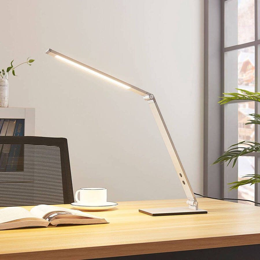 Lucande LED bureaulamp- met dimmer 1licht aluminium H: 39 cm alu geborsteld Inclusief lichtbron